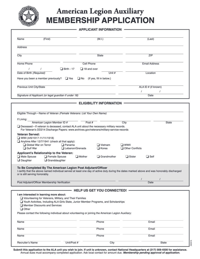 picture of an american legion auxiliary membership application